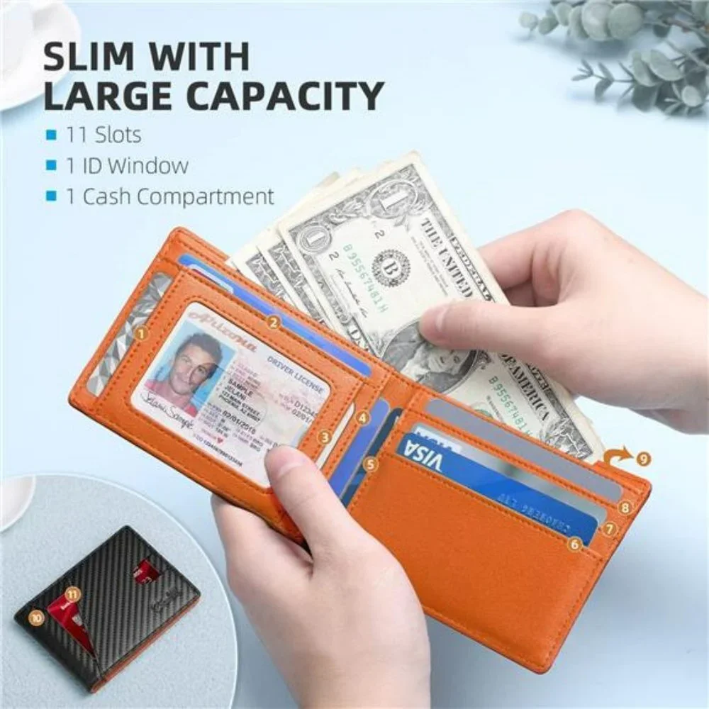 Slim Wallet for Men RFID Leather Bifold Wallet Minimalist, Credit Card Holder